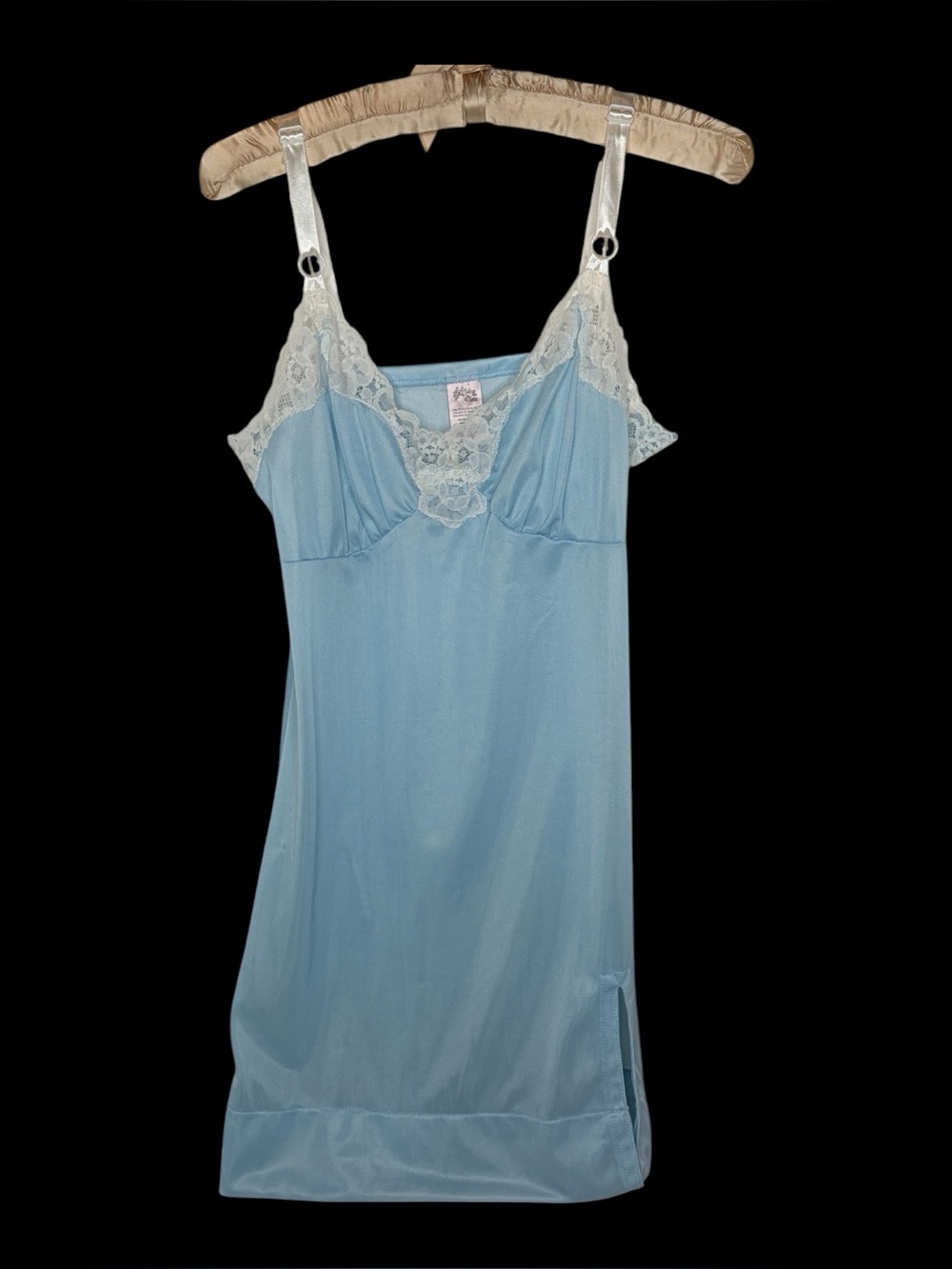 Sadie & LuLu Light Blue Coquette Slip Dress Chemise with White Lace Trim, Size M